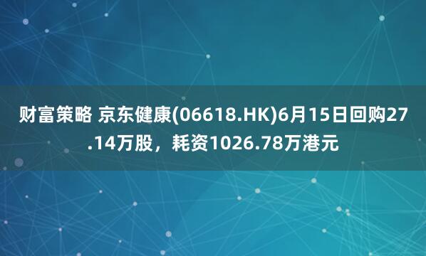 财富策略 京东健康(06618.HK)6月15日回购27.14万股，耗资1026.78万港元